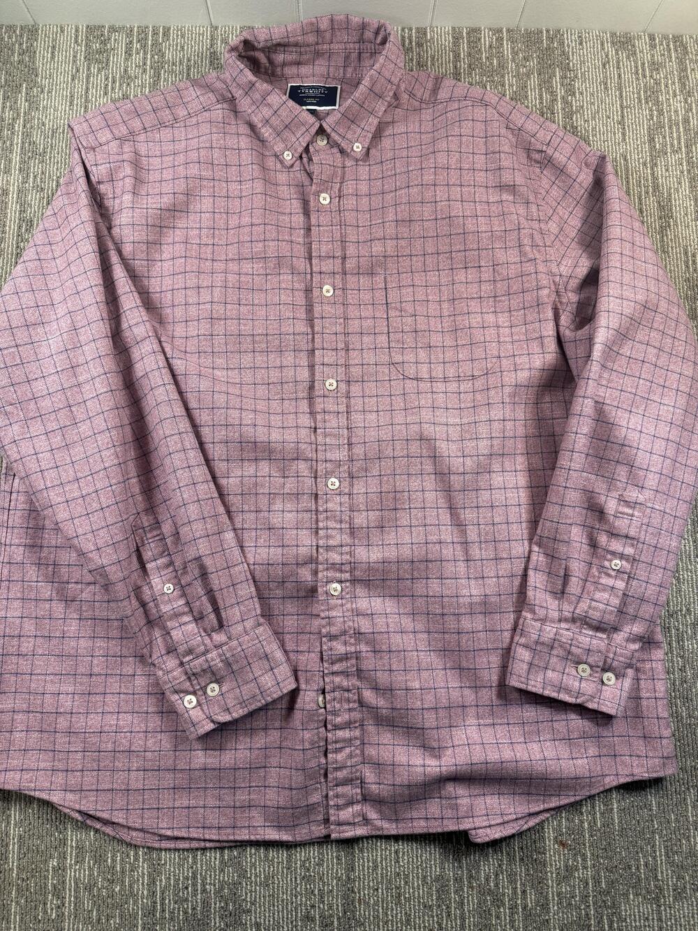 Charles Tyrwhitt Dress Shirt Mens 2XL Pink Windowpane Non-Iron Button Down